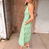 Adelyn Rae | Ruby Halter Embroidery Midi Dress - White/Green