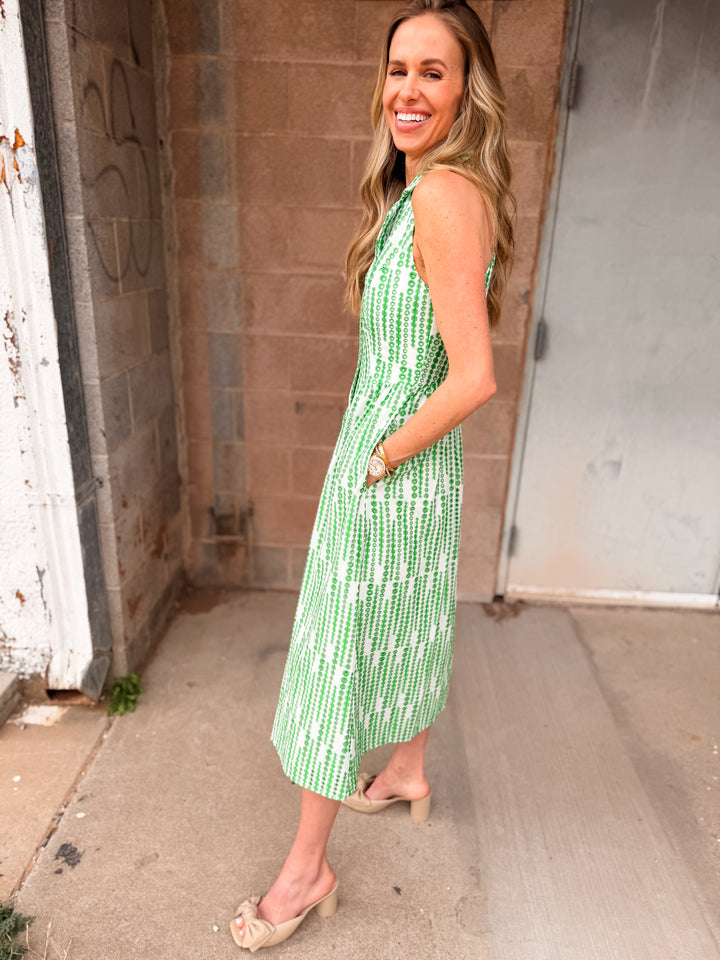 Adelyn Rae | Ruby Halter Embroidery Midi Dress - White/Green