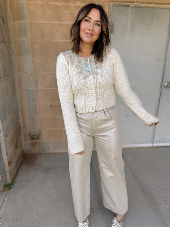 Pistola | Tate Hight Rise Bowed Wide Leg Jean - Champagne Luster