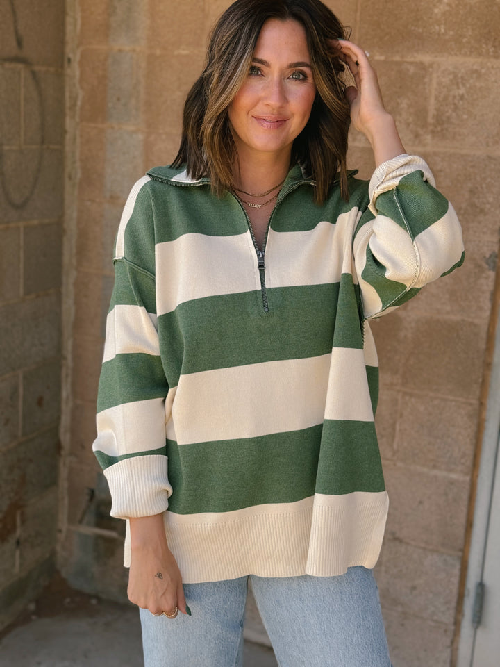 Fontaine Half Zip Long Sleeve - Green Ivory