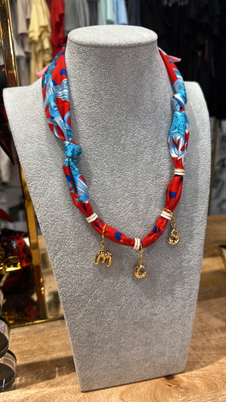 MCS Bubble Scarf Necklace | Red/Blue Print