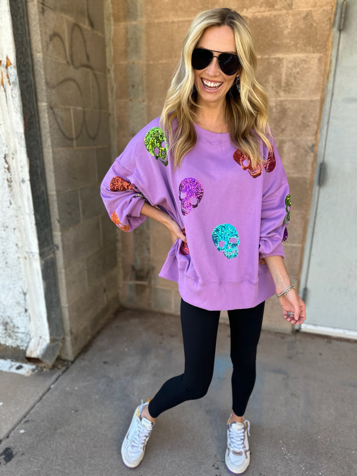 Sequin Skeleton Sweatshirt- Light Purple