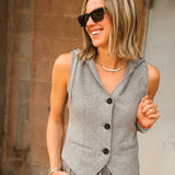 Elan | Button Down Vest with Hoodie - Dark Grey