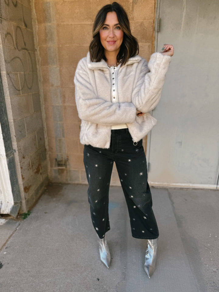 We The Free | Deep Trance Shine Embroidered Dropped Boyfriend Jeans - Starry Night