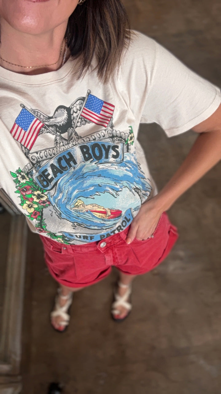 Daydreamer | Beach Boys Surf Patrol Boyfriend Tee- Dirty White