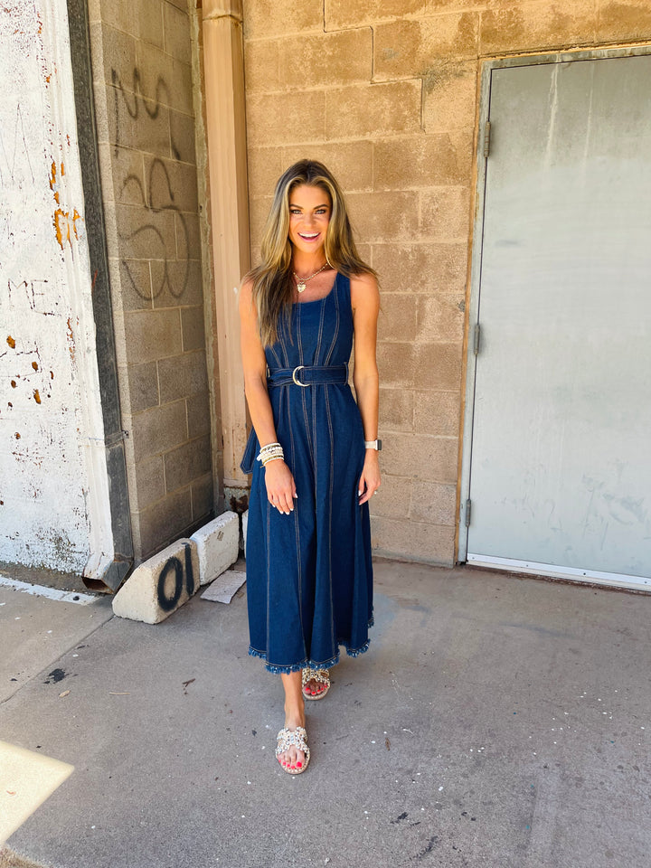 Karina Grimaldi | Liliana Denim Midi Dress - Blue