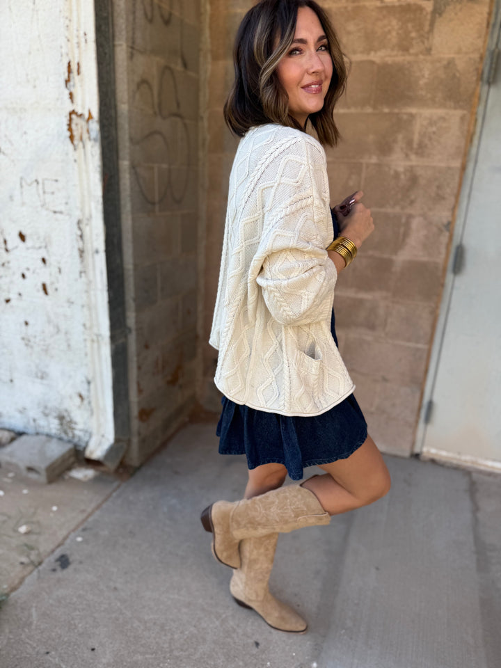 Anais Cable Knit Cardigan - Natural