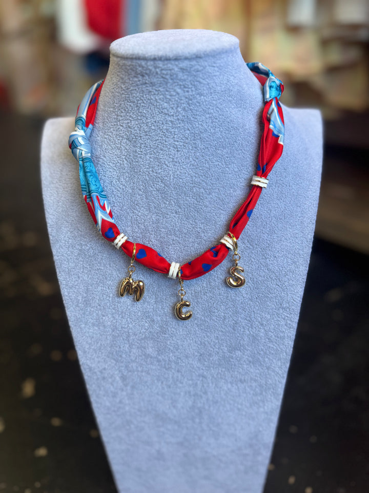 MCS Bubble Scarf Necklace | Red/Blue Print