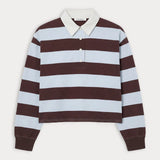 Good American | The Cropped Rugby Polo - Espresso Sky Block Stripe