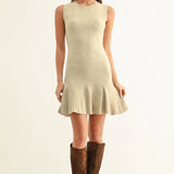 Adelyn Rae | Gabrielle Flared Sleeveless Knit Mini Dress - Oatmeal