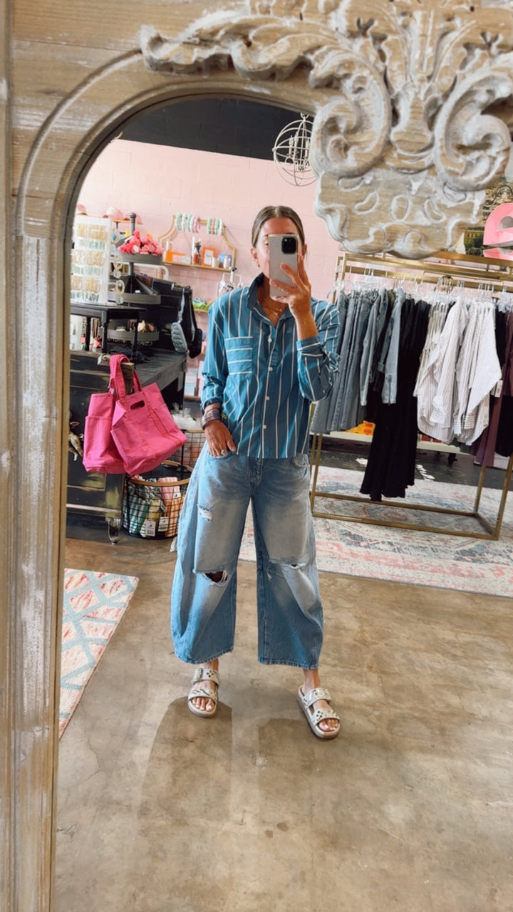 Free People | Good Luck Mid Rise Barrel - Barnyard Blue