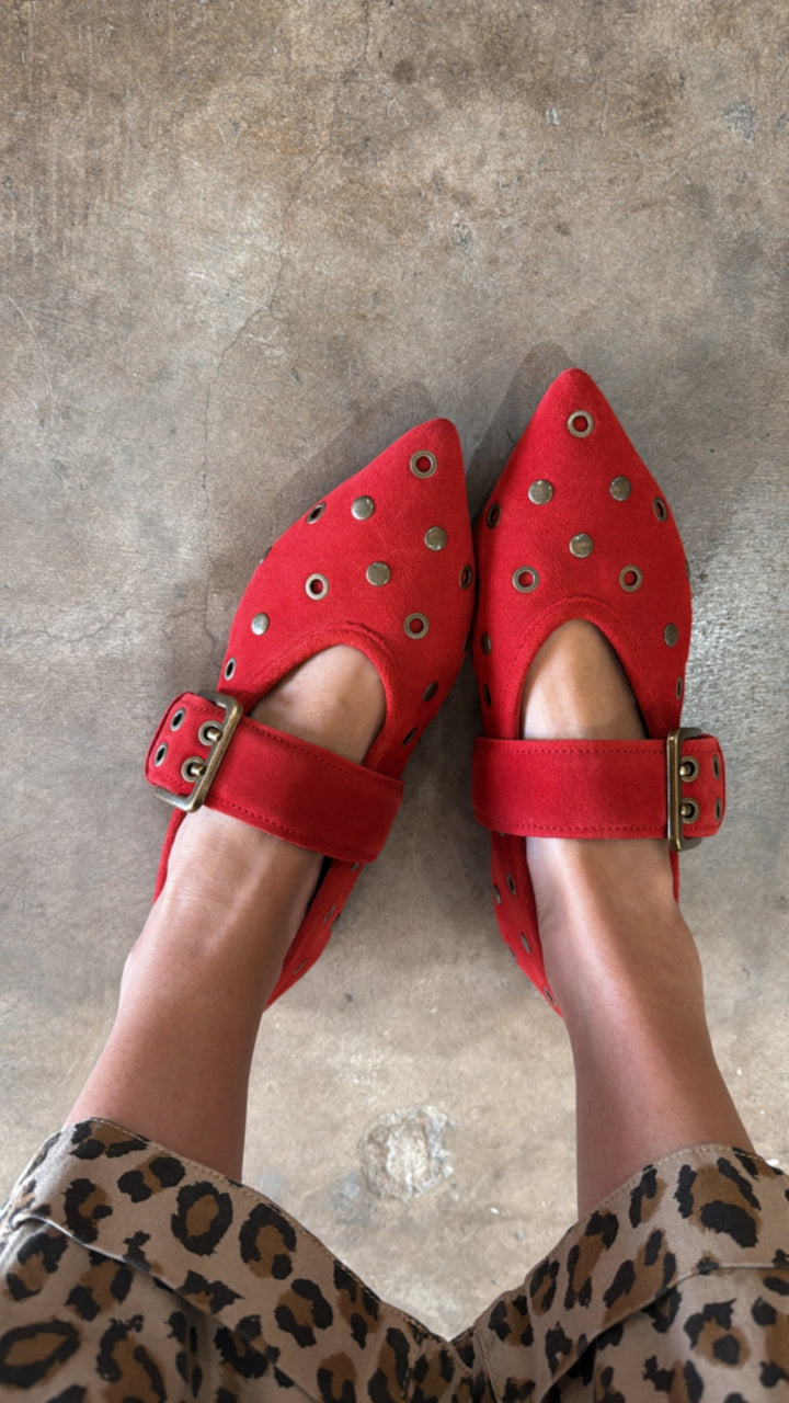 Abbey Suede Flat - Red