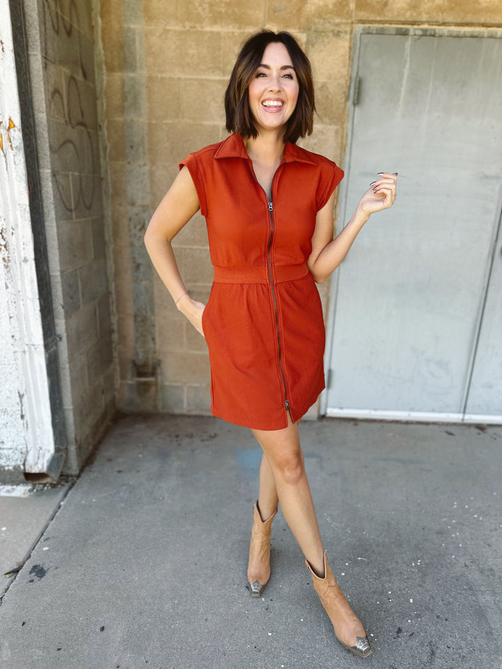 Cap Sleeve Mini Dress - Rust