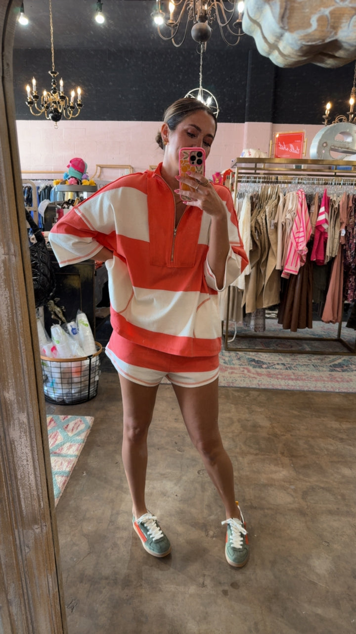 Retro Rugby Striped Set- Coral