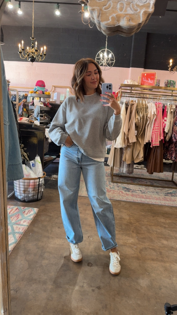 Always On Crew Twofer Pullover Knit - Heather Grey