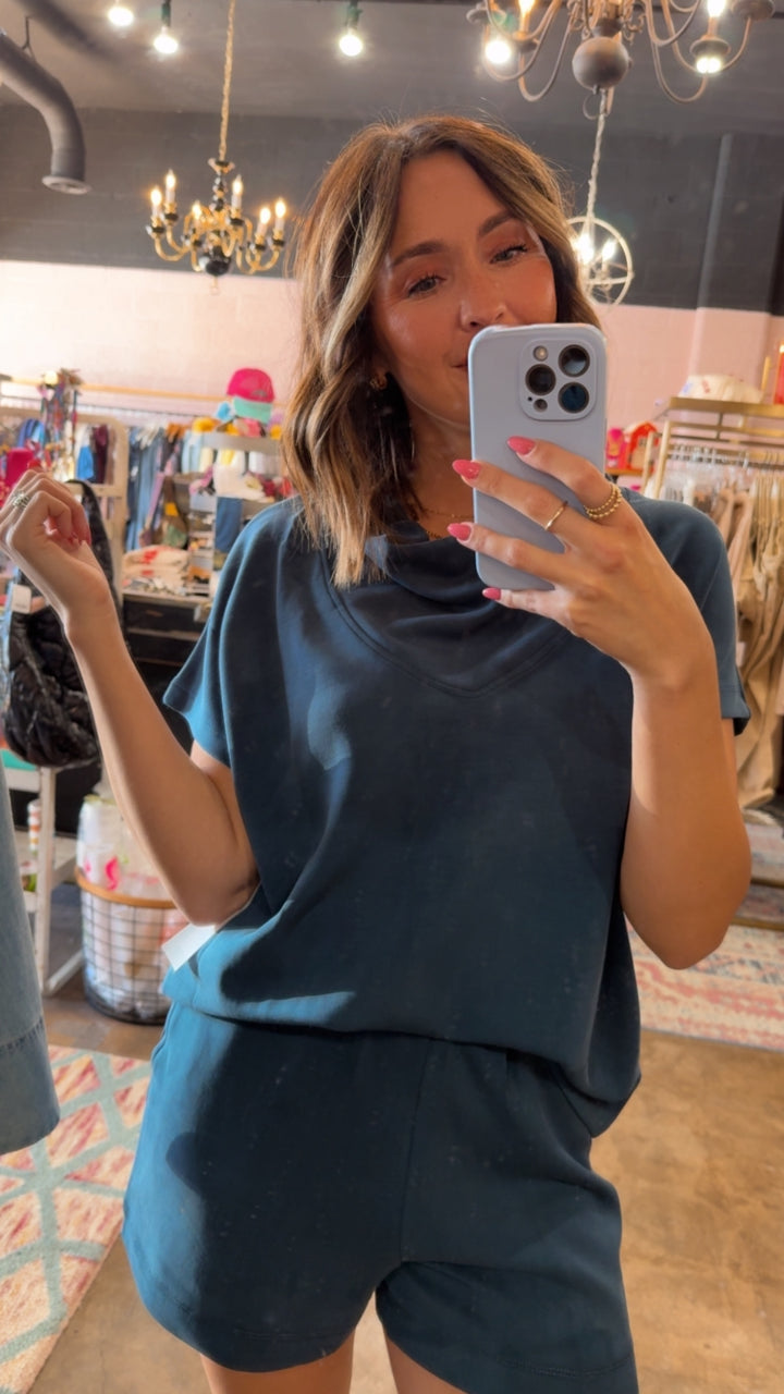 Laguna Cowl Neck Top - Midnight Navy
