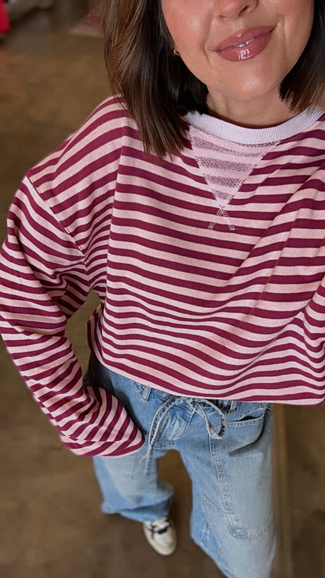 Free People Classic Stripe Crew - Raspberry Combo