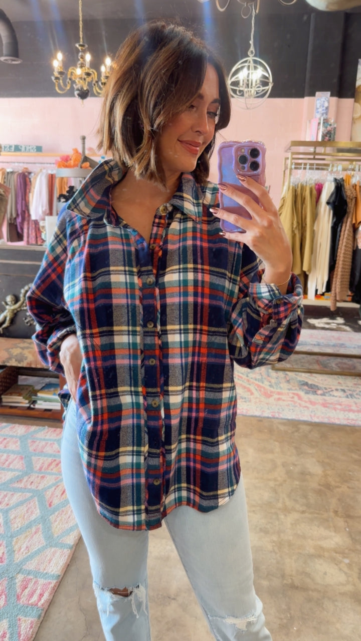 Free People | Girl Meets Boy Plaid Shirt- Navy Combo