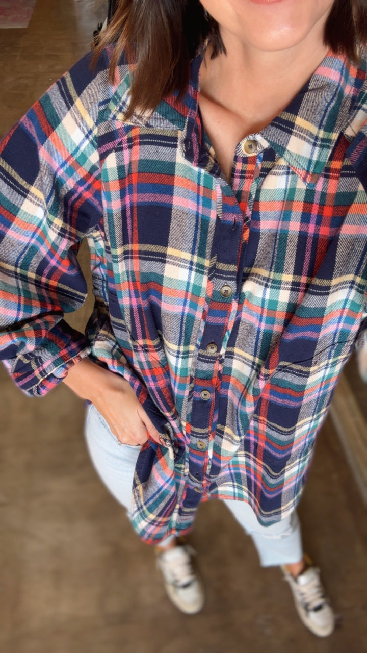 Free People | Girl Meets Boy Plaid Shirt- Navy Combo