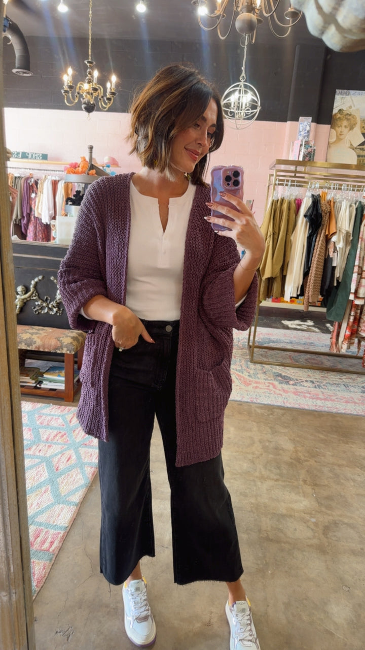 Long Sleeve Sweater Cardigan | Grape Purple