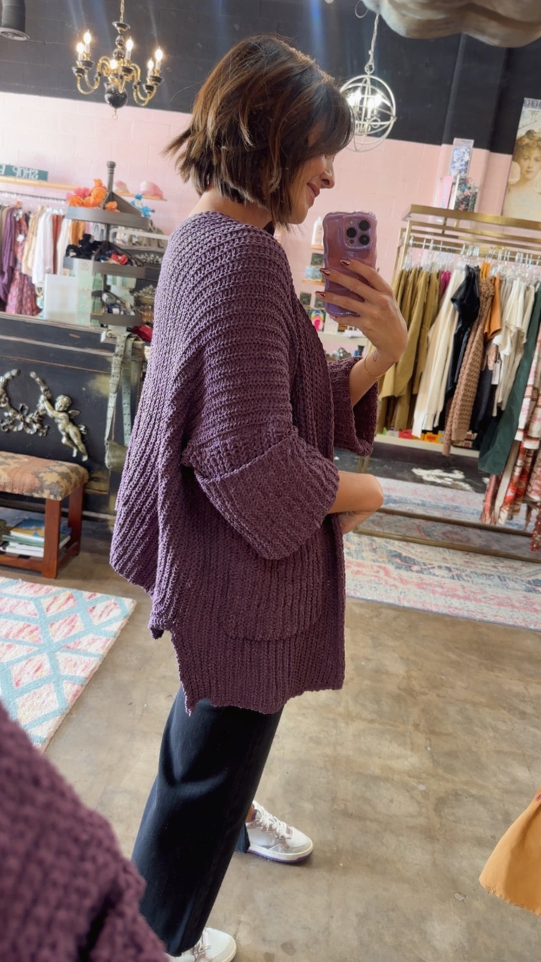 Long Sleeve Sweater Cardigan | Grape Purple