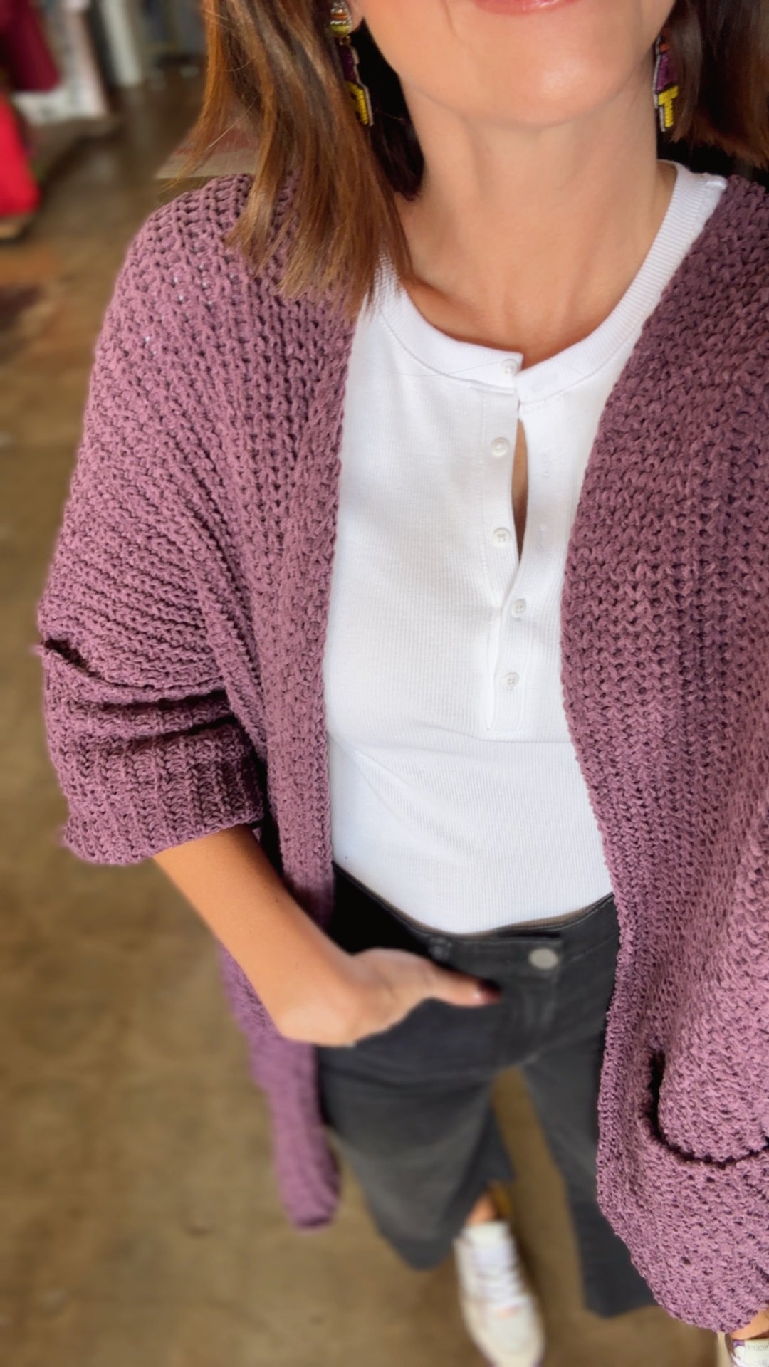 Long Sleeve Sweater Cardigan | Grape Purple