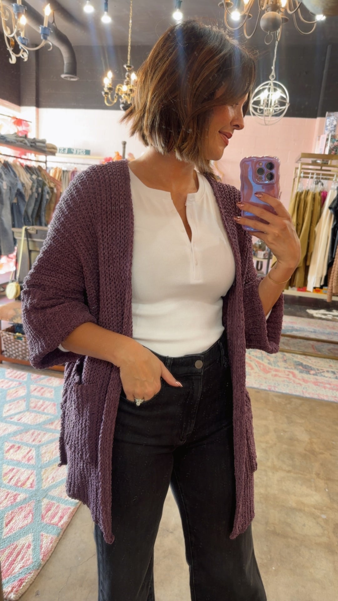 Long Sleeve Sweater Cardigan | Grape Purple