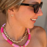 Tobie Beaded Disc Necklace- Pink
