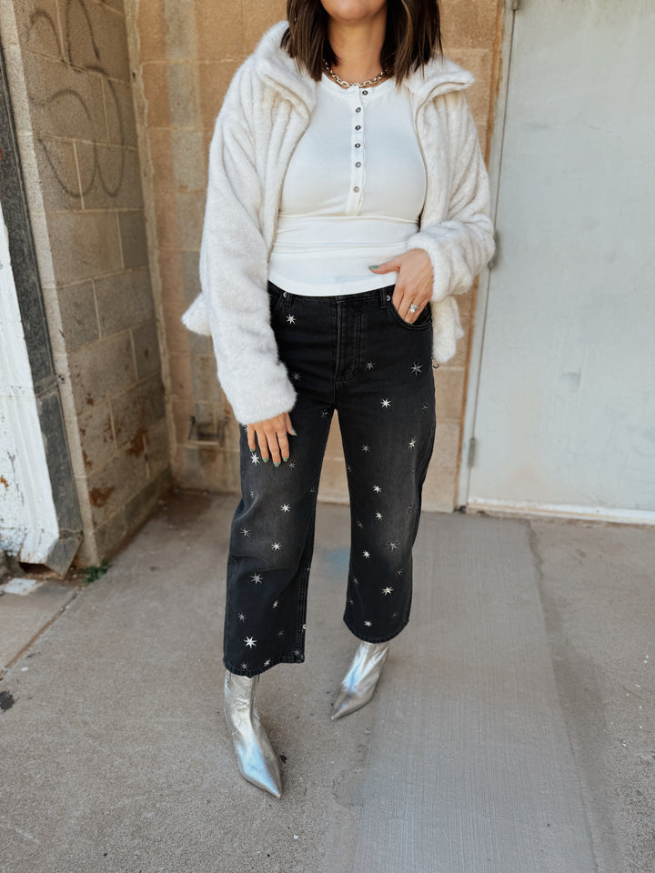 We The Free | Deep Trance Shine Embroidered Dropped Boyfriend Jeans - Starry Night