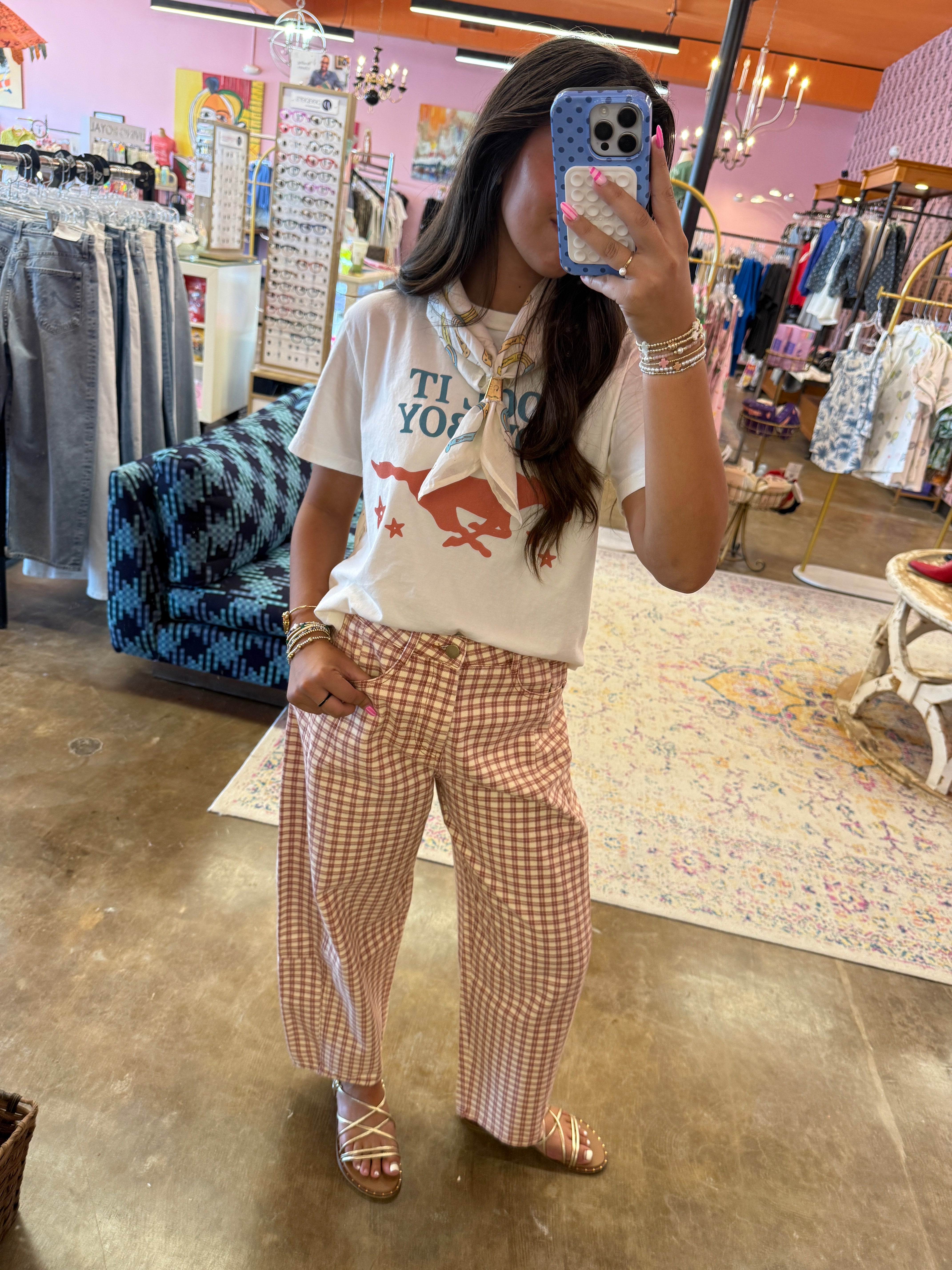 MIOU MUSE | Mini Checker Pattern Barrel Pants - Rosewood