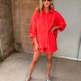 By Together | Woven Linen Button Down Shirt - Chili Pepper