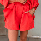By Together | Woven Linen Shorts - Chili Pepper