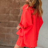 By Together | Woven Linen Button Down Shirt - Chili Pepper