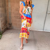 THML | Smocked Flutter Sleeve Animal Print Maxi Dress
