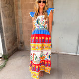 THML | Smocked Flutter Sleeve Animal Print Maxi Dress