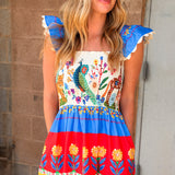 THML | Smocked Flutter Sleeve Animal Print Maxi Dress