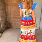 THML | Smocked Flutter Sleeve Animal Print Maxi Dress