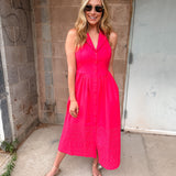 Adenlyn Rae | Anastatia Embroidered Halter Midi Dress - Fuchsia