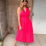 Adenlyn Rae | Anastatia Embroidered Halter Midi Dress - Fuchsia