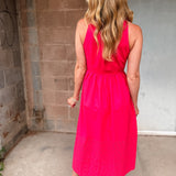Adenlyn Rae | Anastatia Embroidered Halter Midi Dress - Fuchsia
