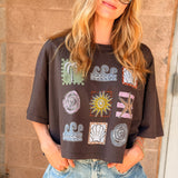 Daydreamer | Seaside Doodle Grid Cropped Tee - Reactive Black