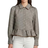 THML | Long Sleeve Gingham Pattern Collared Top - Brown