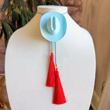 Rahya Jewelry Design | Cowboy Hat Bolo - Baby Blue with Baby Blue & Red