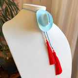 Rahya Jewelry Design | Cowboy Hat Bolo - Baby Blue with Baby Blue & Red
