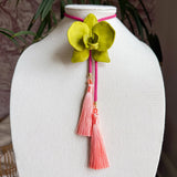 Rahya Jewelry Design | Orchid Bolo - Olive Green with Fuchsia & Peach