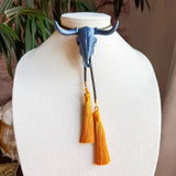 Rahya Jewelry Design | Longhorn Bolo - Storm Blue with Olive Green & Golden Yellow
