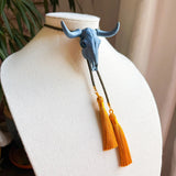 Rahya Jewelry Design | Longhorn Bolo - Storm Blue with Olive Green & Golden Yellow