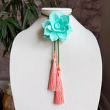 Rahya Jewelry Design | Lotus Flower Bolo - Turquoise with Olive & Peach