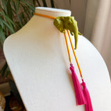 Rahya Jewelry Design | Elephant Bolo - Olive Green with Golden Yellow & Fuchsia