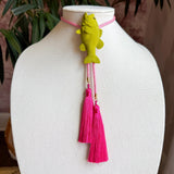 Rahya Jewelry Design | Fish Bolo - Olive Green with Bubblegum Pink & Fuchsia